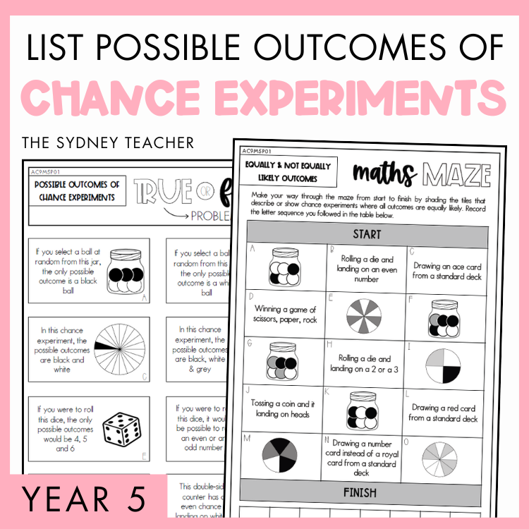Year 5 Statistics & Probability: List Possible Outcomes of Chance Experiments (AC9M5P01)