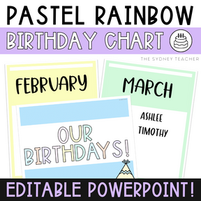 Pastel Rainbow Birthday Chart - The Sydney Teacher