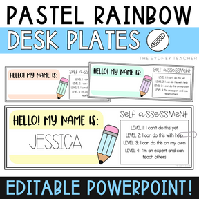 Pastel Rainbow Self Assessment Name Tag - The Sydney Teacher