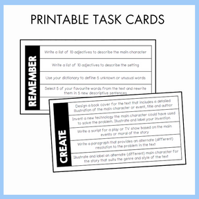 Printable task cards with writing prompts on a white background.