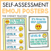 Self-assessment emoji posters by the Sydney Teacher with levels and smiley face indicators on a yellow background.