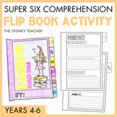Flip book activity for 'Matilda' by Roald Dahl for Years 4-6 by the Sydney Teacher with comprehension questions on a yellow background.