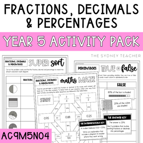 Year 5 Number & Algebra Pack: Fractions, Decimals and Percentages (AC9M5N04) - The Sydney Teacher