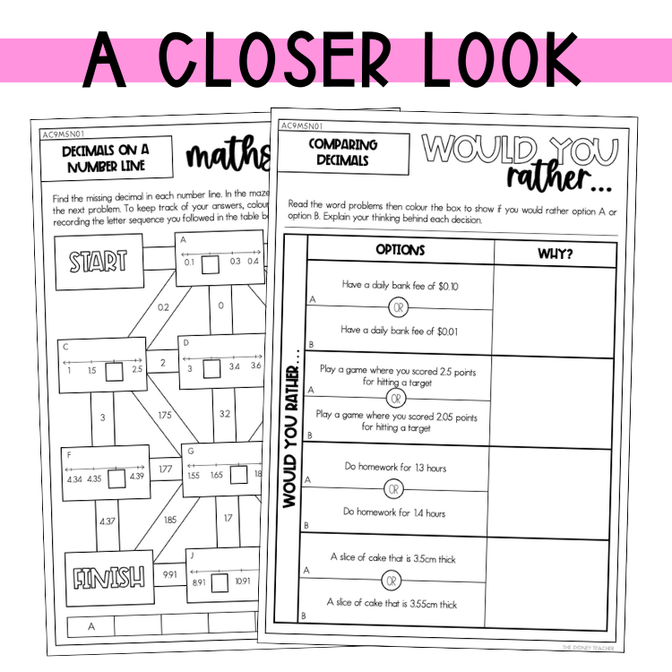 Year 5 Number & Algebra Pack: Interpret, Compare and Order Decimals (AC9M5N01) - The Sydney Teacher