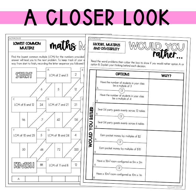 Year 5 Number & Algebra Pack: Use Algorithms to Experiment with Factors, Multiples & Divisibility (AC9M5N10) - The Sydney Teacher