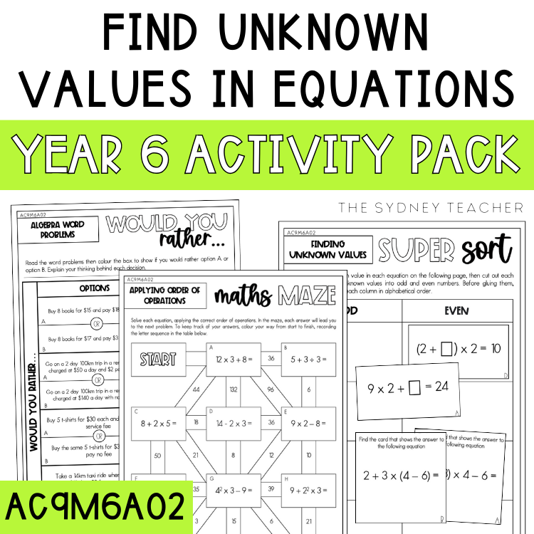 Year 6 Number & Algebra: Find Unknown Quantities in Equations (AC9M6A02) - The Sydney Teacher