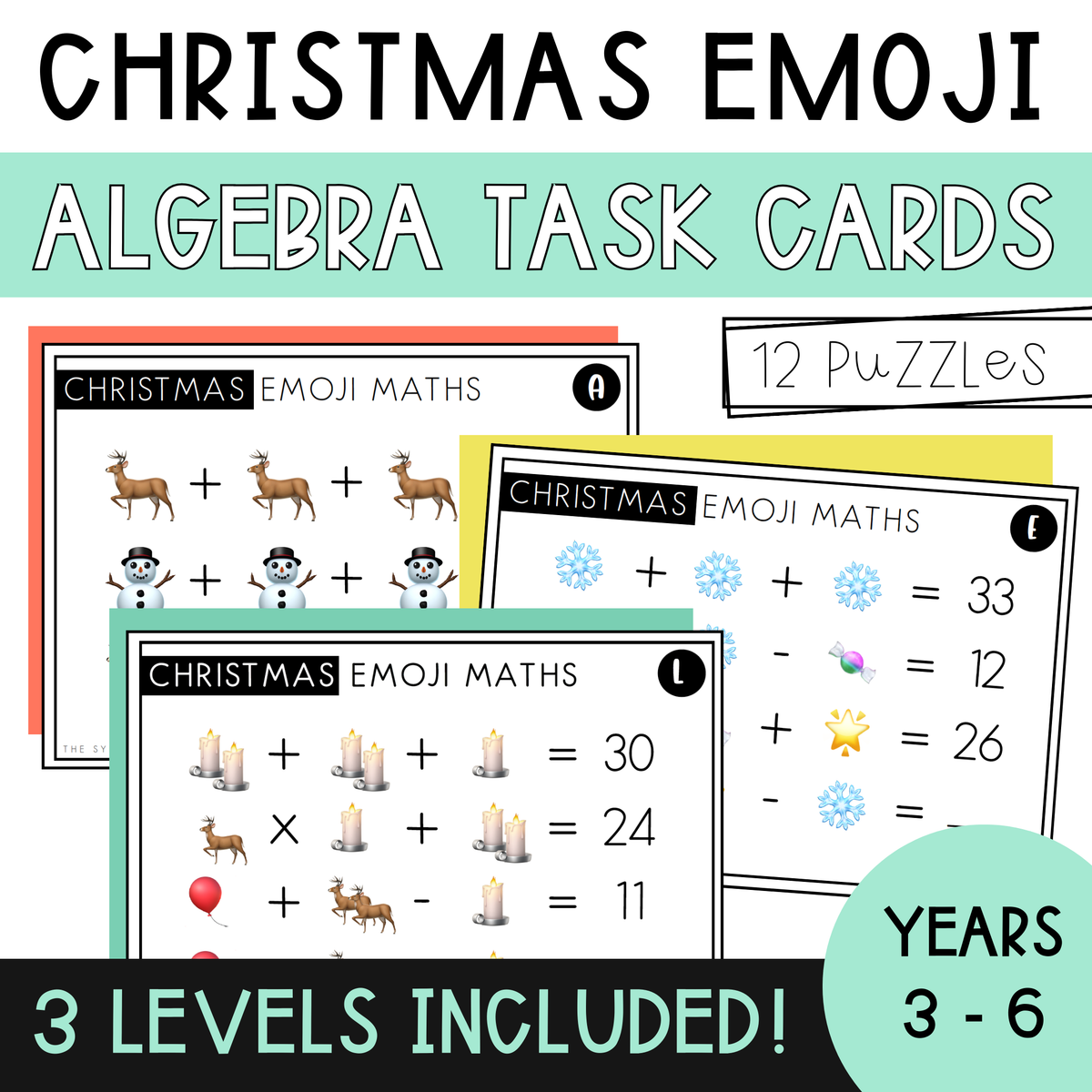 Christmas Emoji Algebra Task Cards | Years 3-6