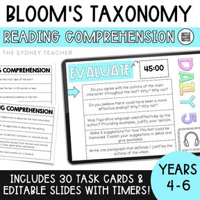 Upper Primary Bloom's Taxonomy Comprehension Questions - Use with ANY text!