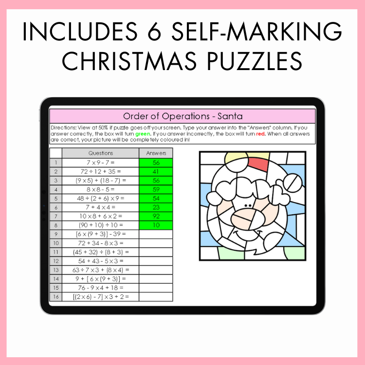 Order of Operations - Digital Colour by Number ☆ Christmas Edition ☆