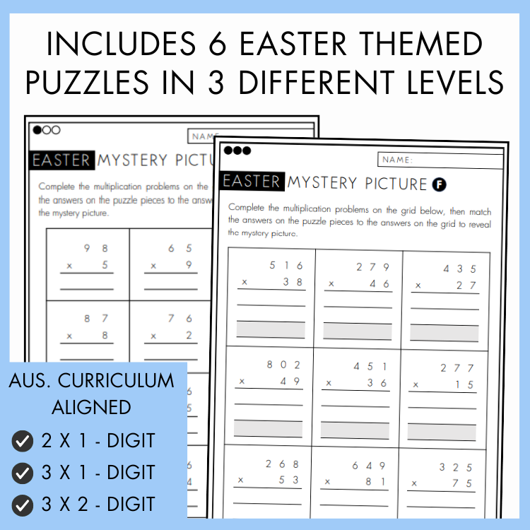 Multiplication Mystery Picture Puzzle - Easter Theme | Year 5 & 6