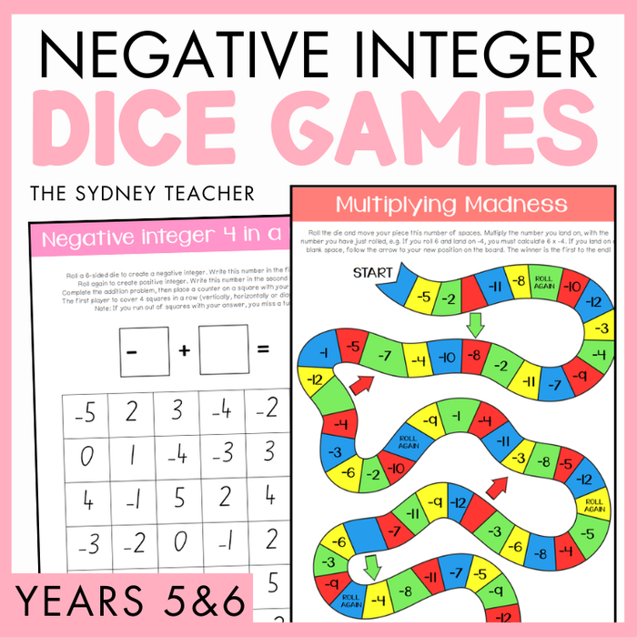Negative Integer Dice Games ⭐️ The Sydney Teacher
