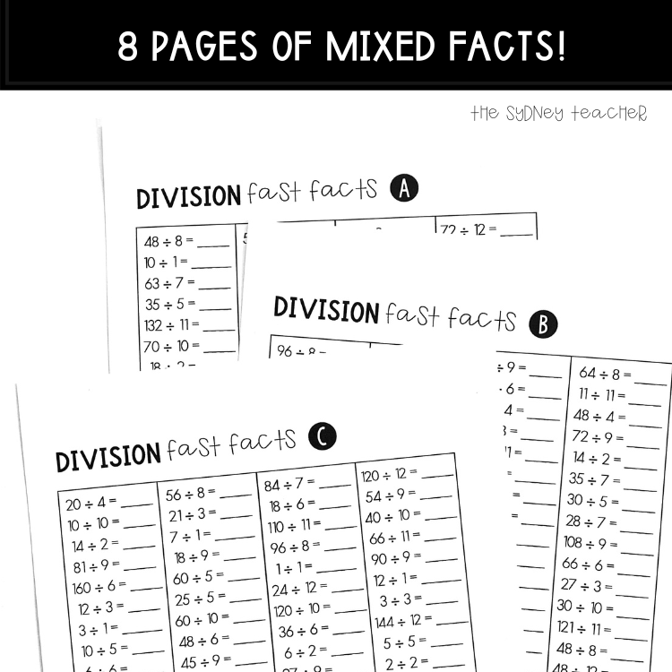 Division Fact Fluency Pack