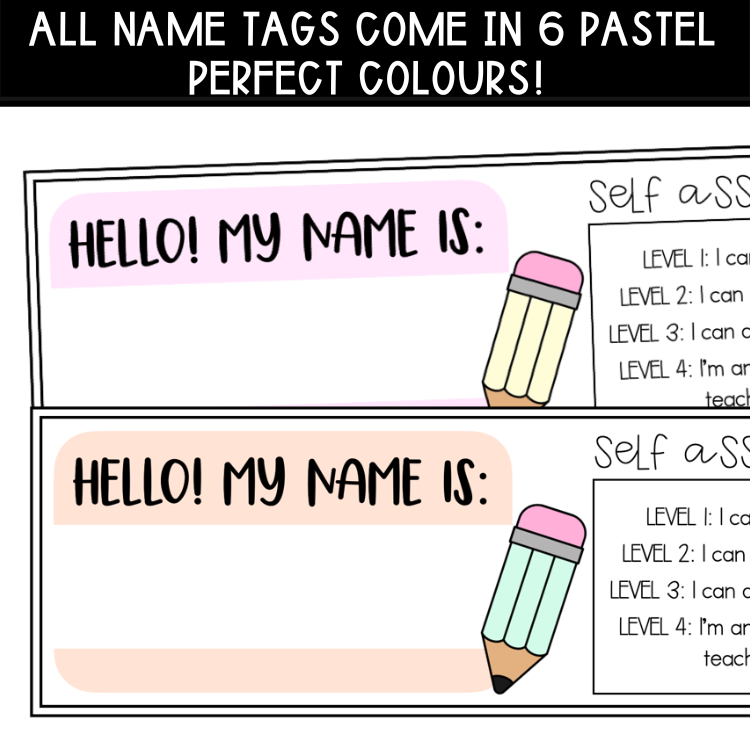 Pastel Rainbow Self Assessment Name Tag