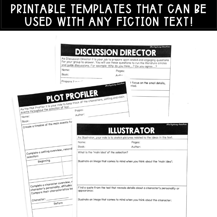 Upper Primary Literature Circle Templates - Use with ANY text! - The Sydney Teacher